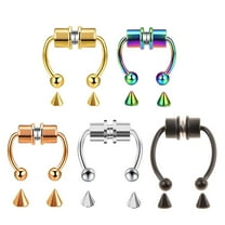 PAPADA 5 Pcs Fake Septum Piercing Magnetic Horseshoe Nose Ring Non Piercing Nose Hoop