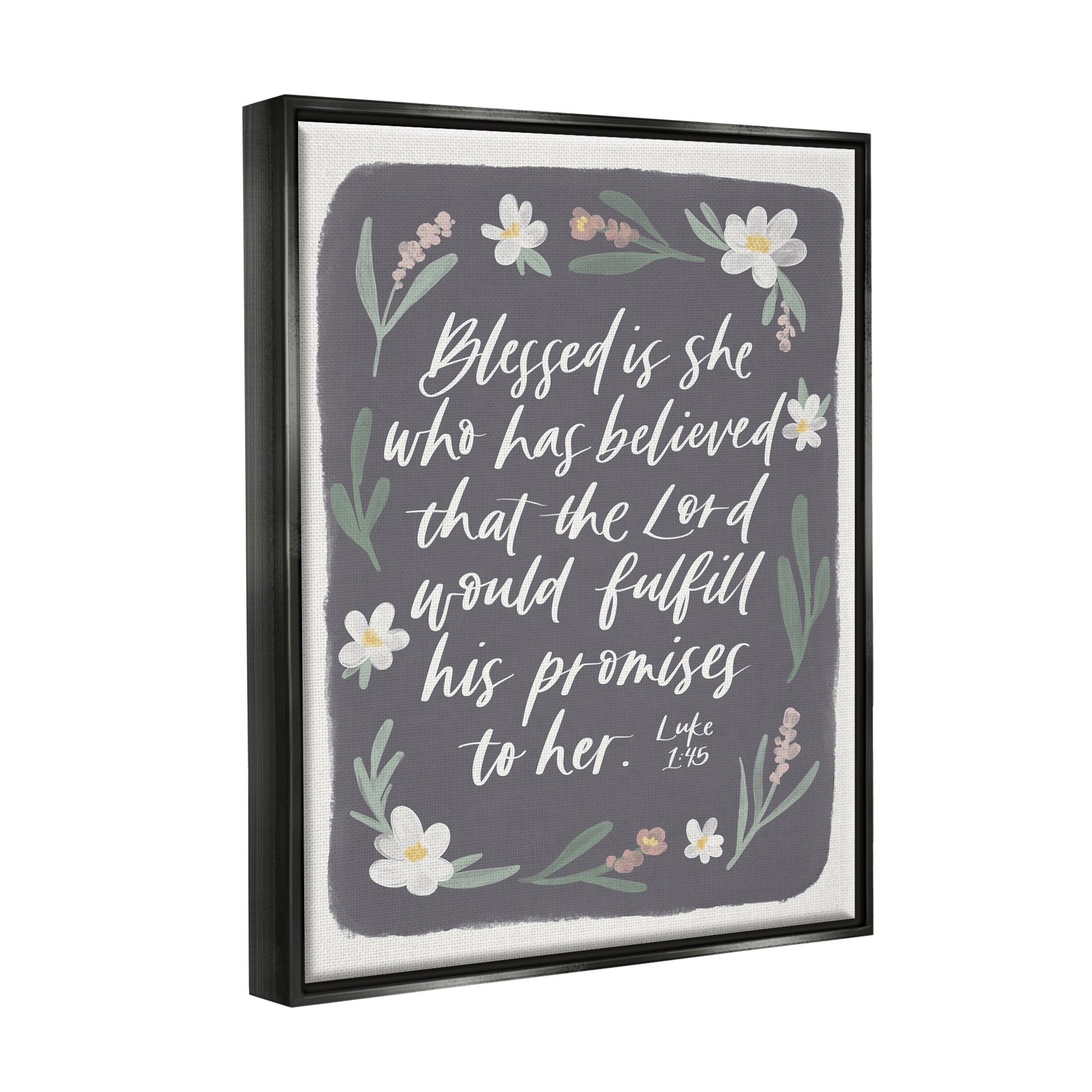 Stupell Industries Floral Religious Verse Calligraphy Script Botanical Border Graphic Art Jet Black Floating Framed Canvas Print Wall Art, Design by Amanda Houston