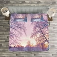 thumbnail image 3 of Ambesonne Landscape Quilted Bedspread Set 3 Pcs, Braches Snowy Sunset, Queen Size, Lavender Lilac White, 3 of 3