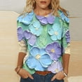 thumbnail image 2 of CYMMPU Flower Pattern 3/4 Sleeve Spring Tops Loose Fit Fall Fashion Shirts Blouses for Women Dressy Casual Round Neck Tunic Tops Lightweight Basic T-Shirts Multicolor XXXXXL, 2 of 5