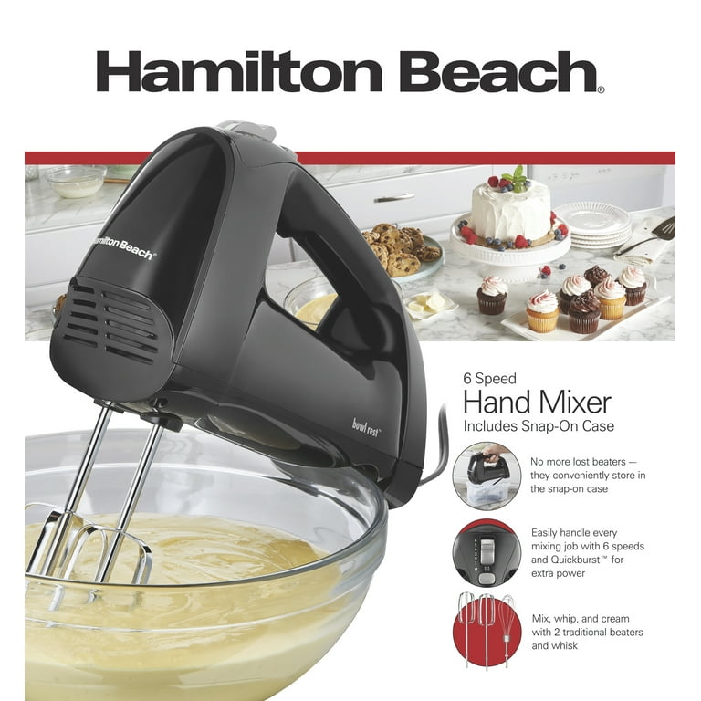 Hamilton Beach Black 6-Speed Hand Mixer with Snap-On Case