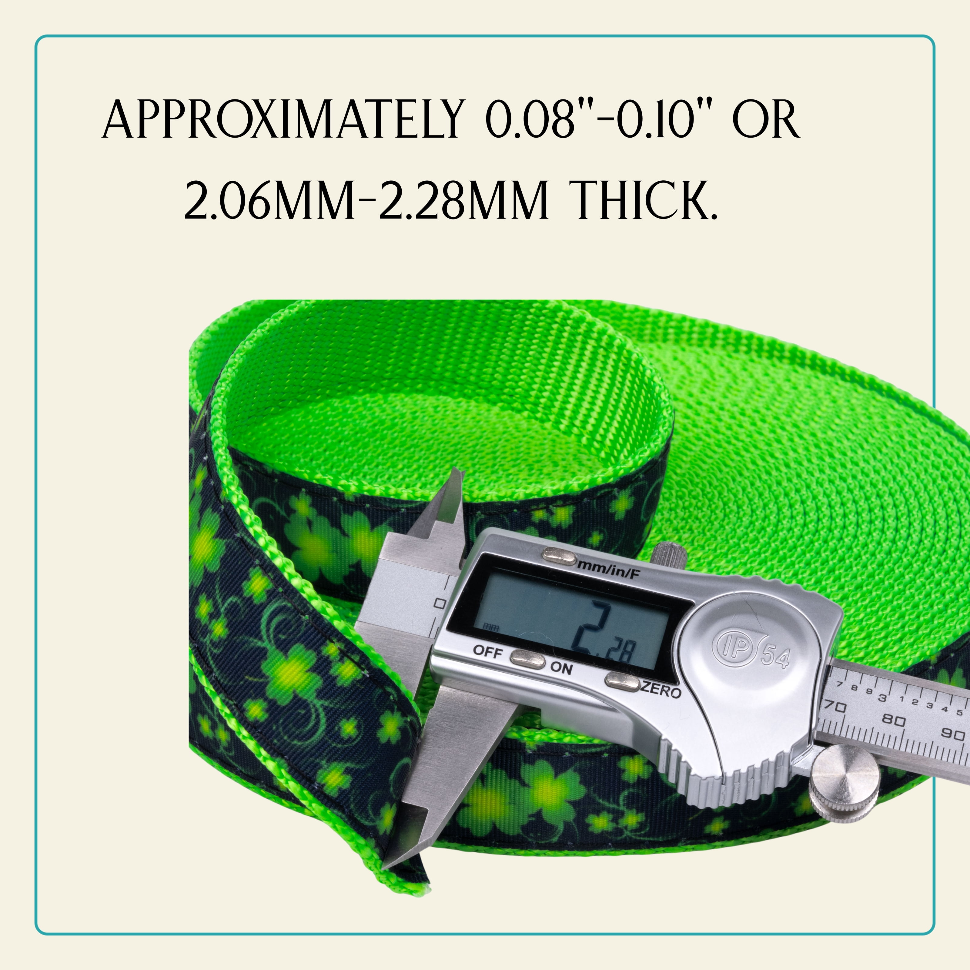 Country Brook Design - Clovers in the Wind on Hot Green Nylon Webbing (3/4 Inch, 10 Yards)