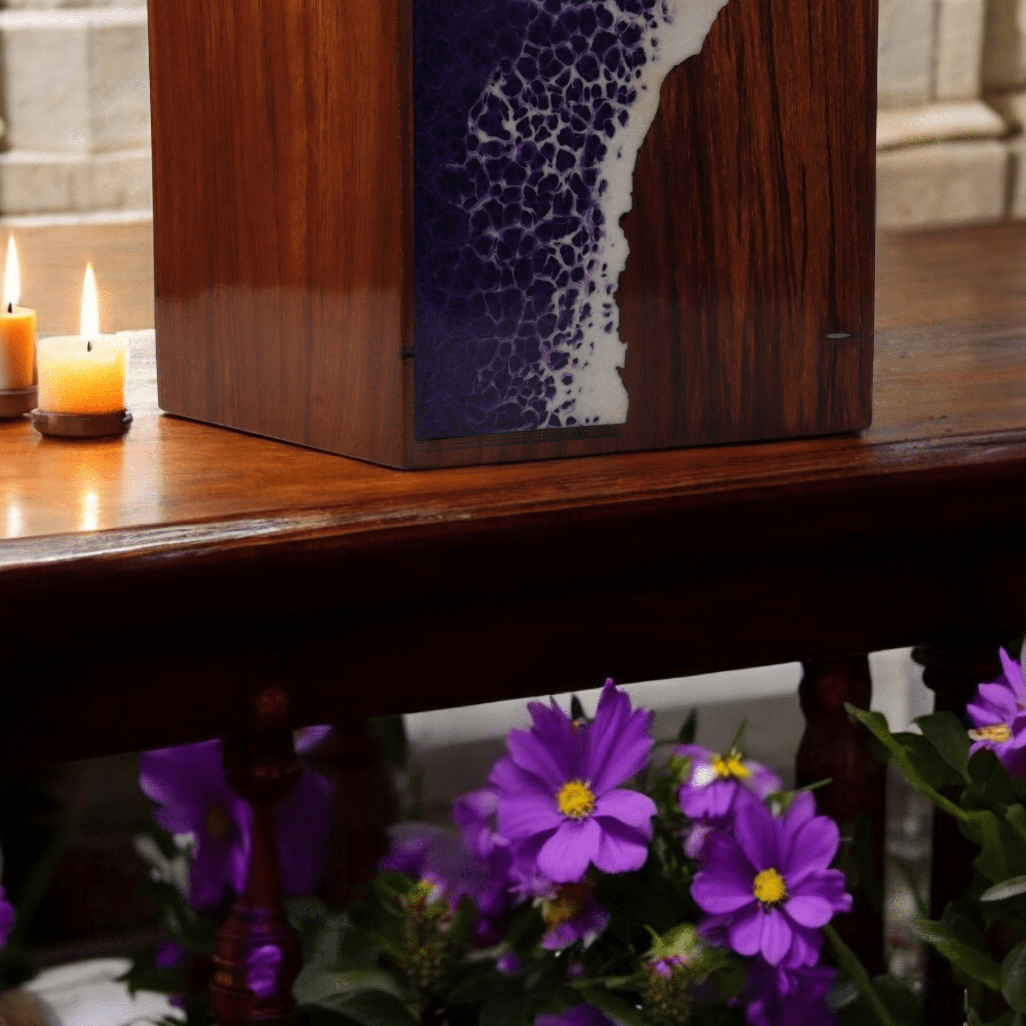 Wooden Cremation Urn for Human and Pet Ashes, Memorial Urn, Burial Urn, Keepsake Urn, Adult Urn with Epoxy Design (Extra Large)