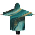 thumbnail image 2 of Oversized Wearable Blanket Hoodie,Teal and Gold Marble Golden Splashes Pattern Sherpa Blanket Hoodie with Super Pockets,Super Warm Fuzzy Pullover for Women & Men, 2 of 6
