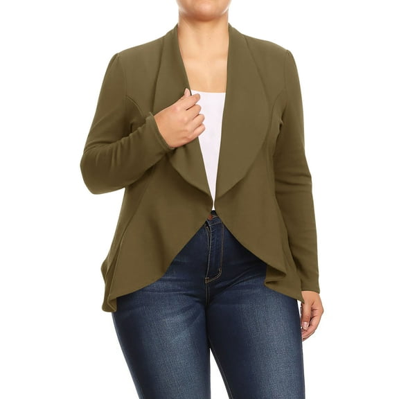 Women's Plus Size Casual Long Sleeves Open Front Solid Office Work Wear Blazer Jacket