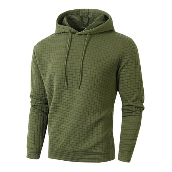 BXINGOHAI Waffle Hoodies Sweatshirt For Men Casual Hooded Tops Solid Long Sleeve Pullover Shirts With Drawstring Army Green,XL