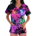 thumbnail image 4 of WonderWiz Christmas Scrubs Tops for Women Plus Size Stretchy Short Sleeve V Neck Xmas Tree Snowflake Print Nurse Scrub Medical Uniform Hot Pink S, 4 of 4