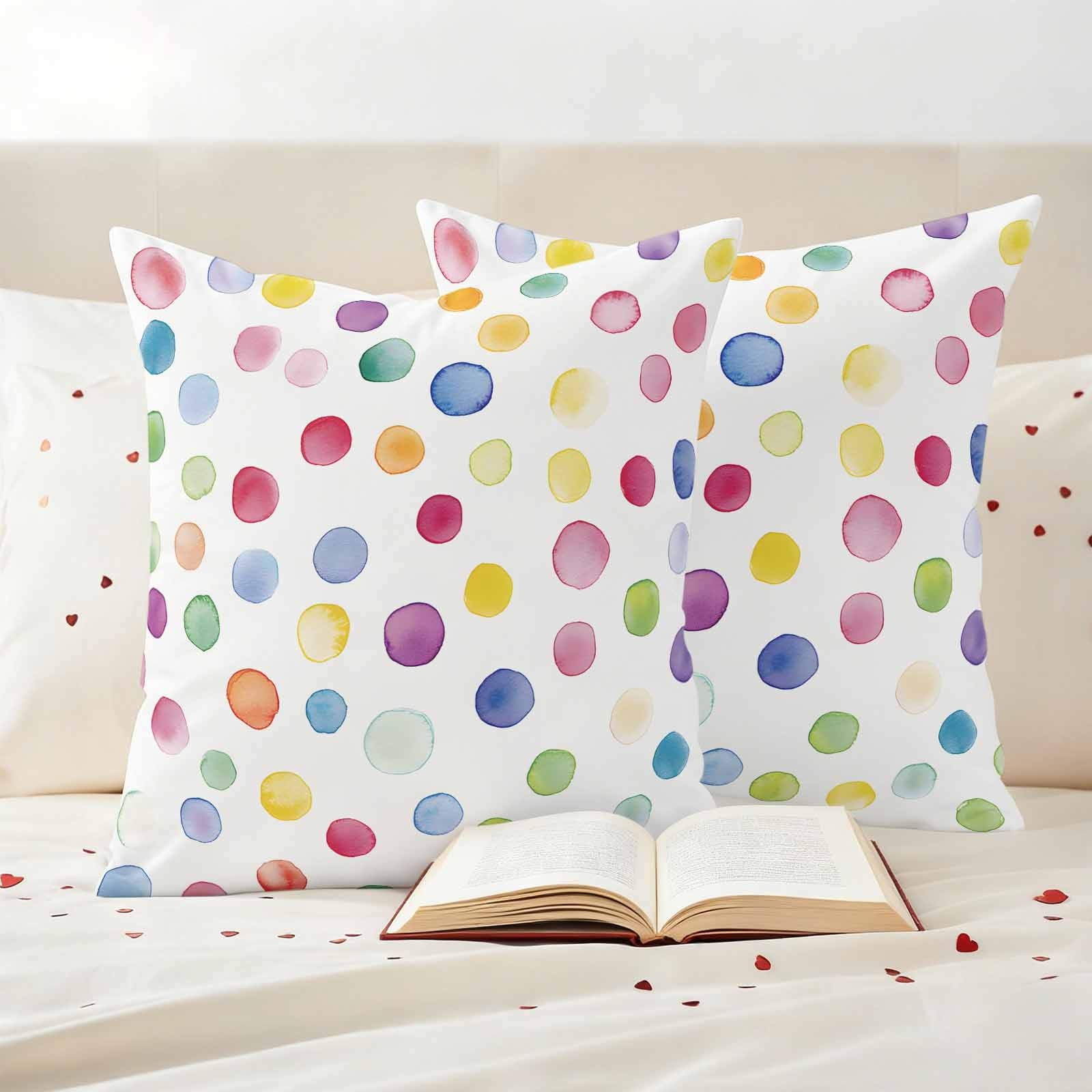 Colorful Polka Dot Outdoor Waterproof Pillow Covers, Rainbow Polka Dot Watercolor Decorative Square Throw Pillowcase Sofa Cushion Sham for Patio/Couch/Chair, 18"x18" 2 Pack