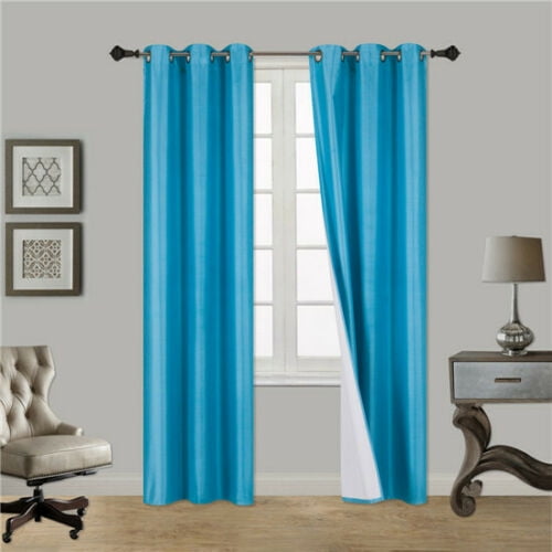2PC TURQUOISE BROWN EID 2 SHADES Insulated Blackout Window Curtain Panels 