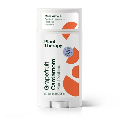 Plant Therapy Grapefruit Cardamom Natural Deodorant for Men & Women 2.65 oz Aluminum Free, Cruelty Free, Smooth Application, Effective Protection