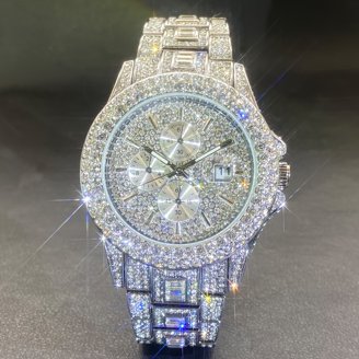 Luxury Iced Out Round watch or Bling-ed Out Baguette-Cut