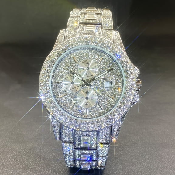 New luxury men's watch automatic date fashion quartz wristwatch, men's hip-hop ice diamond women's party watch