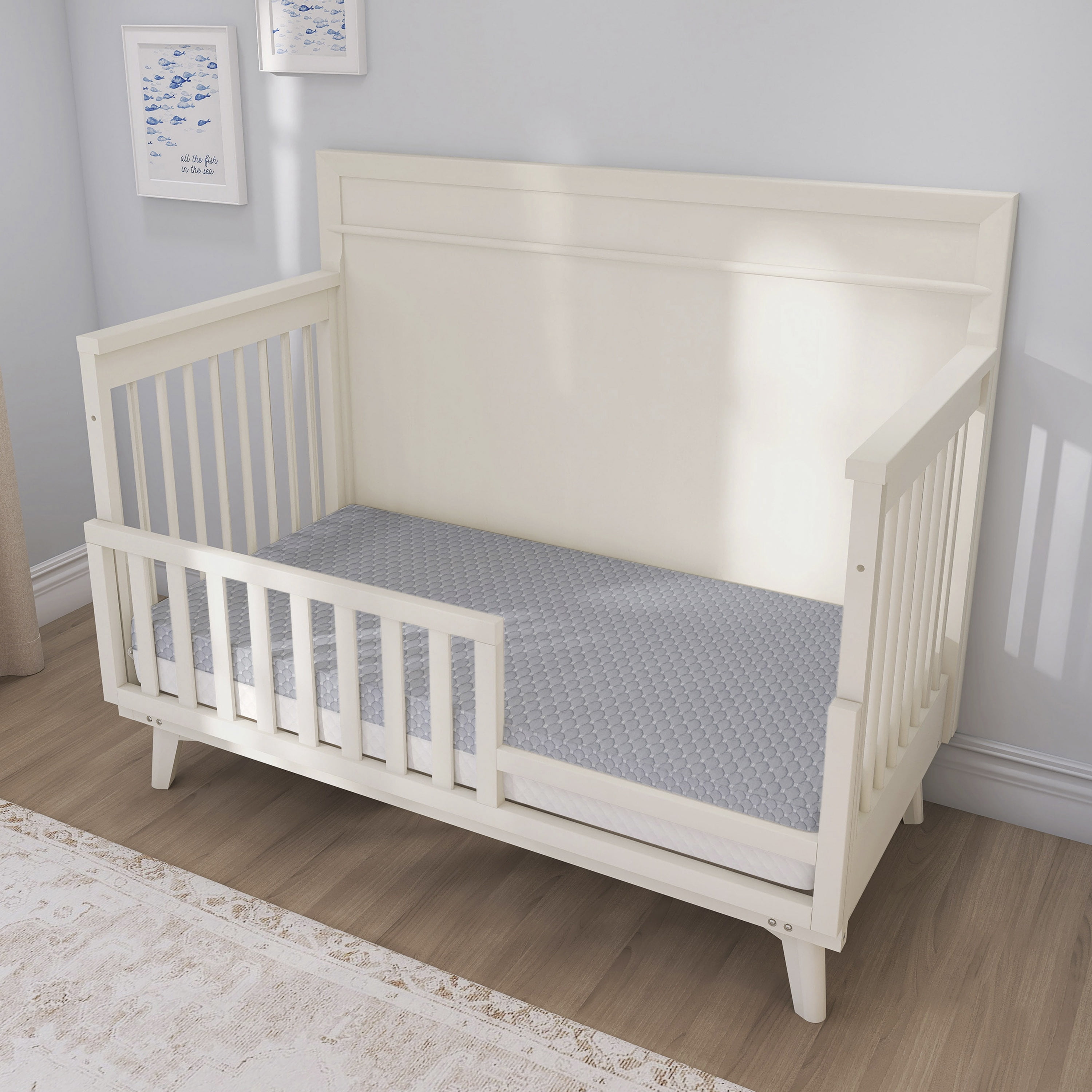 Evolur Pure Zen 2 in 1 Crib & Toddler Mattress, White and Grey, Greenguard Gold Certified