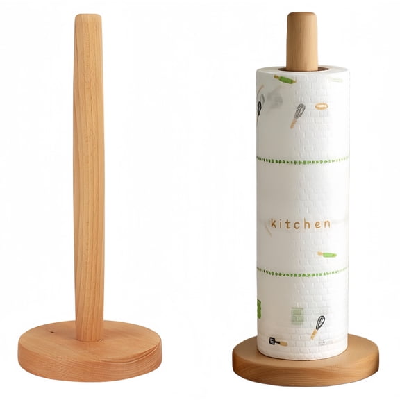 Casewin Wooden Paper Towel Holder, Countertop Vertical Tissue Holder Rack Bamboo Paper Towel Stand for Kitchen Living Room Bedroom Home Decoration