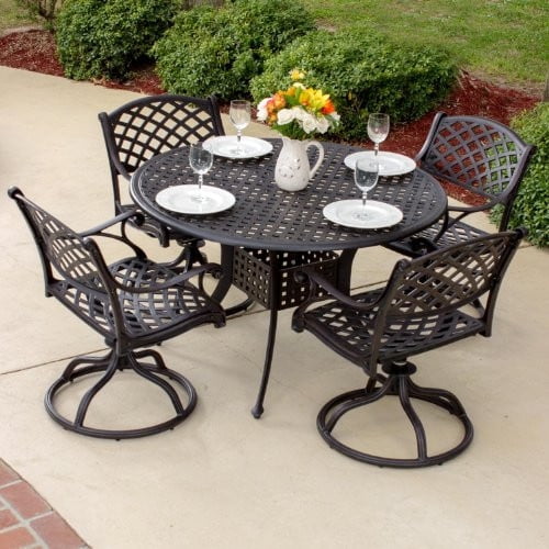 Heritage 5 Piece Cast Aluminum Patio Dining Set With Swivel Rockers And Round Table By Lakeview Outdoor Designs Com - Hansen Cast Aluminum Patio Furniture Heritage 5 Piece Cast Aluminum Patio Dining Set With Swivel Rockers And Round Table By Lakeview Outdoor Designs Com - Hansen Cast Aluminum Patio Furniture