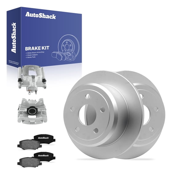 AutoShack Rear Brake Rotors, Ceramic Pads & Calipers for Jeep, Wrangler 2007-2017 Wrangler JK 2018, 4WD RWD V6 3.6L 3.8L - Coated - ArmorStop - 12.44" (316 mm), 5-Lug