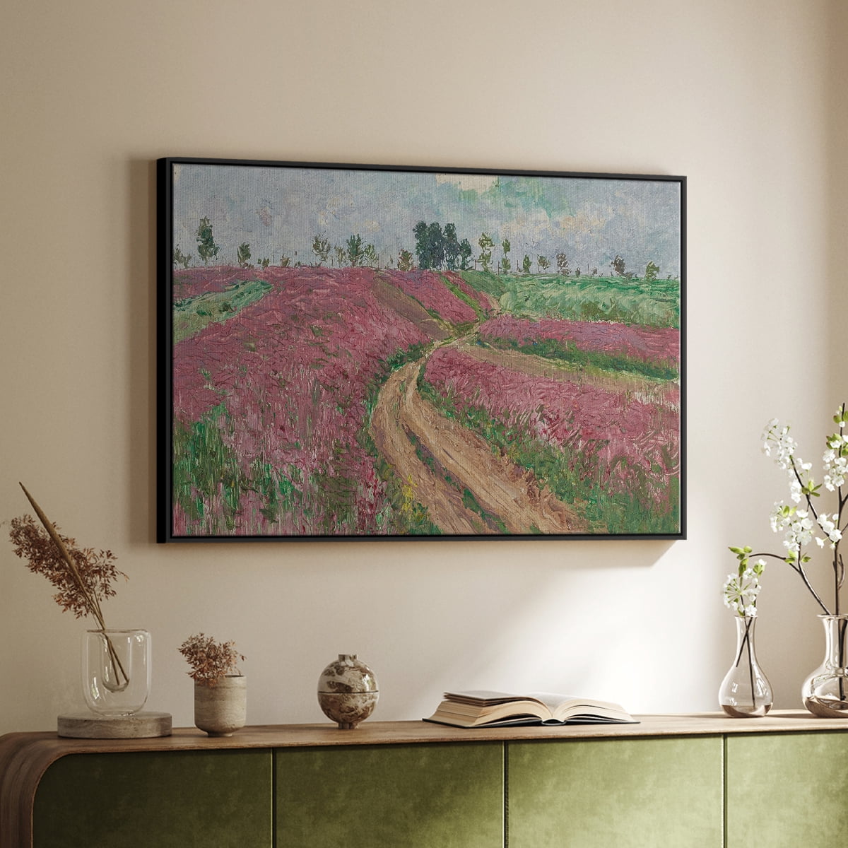 Vintage Landscape-CCCLXV By Wexford Home Framed in Black Wood Gallery Wrapped Canvas 25 in. x 37 in.