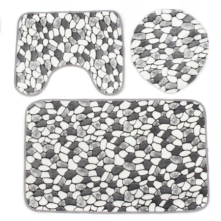 Cover Door Lid - 3Pcs Pedestal Contour Rug + Stone Lid Toilet Cover + Bath Mat Carpet Doormat Home Decor Gift Bathroom Accessories