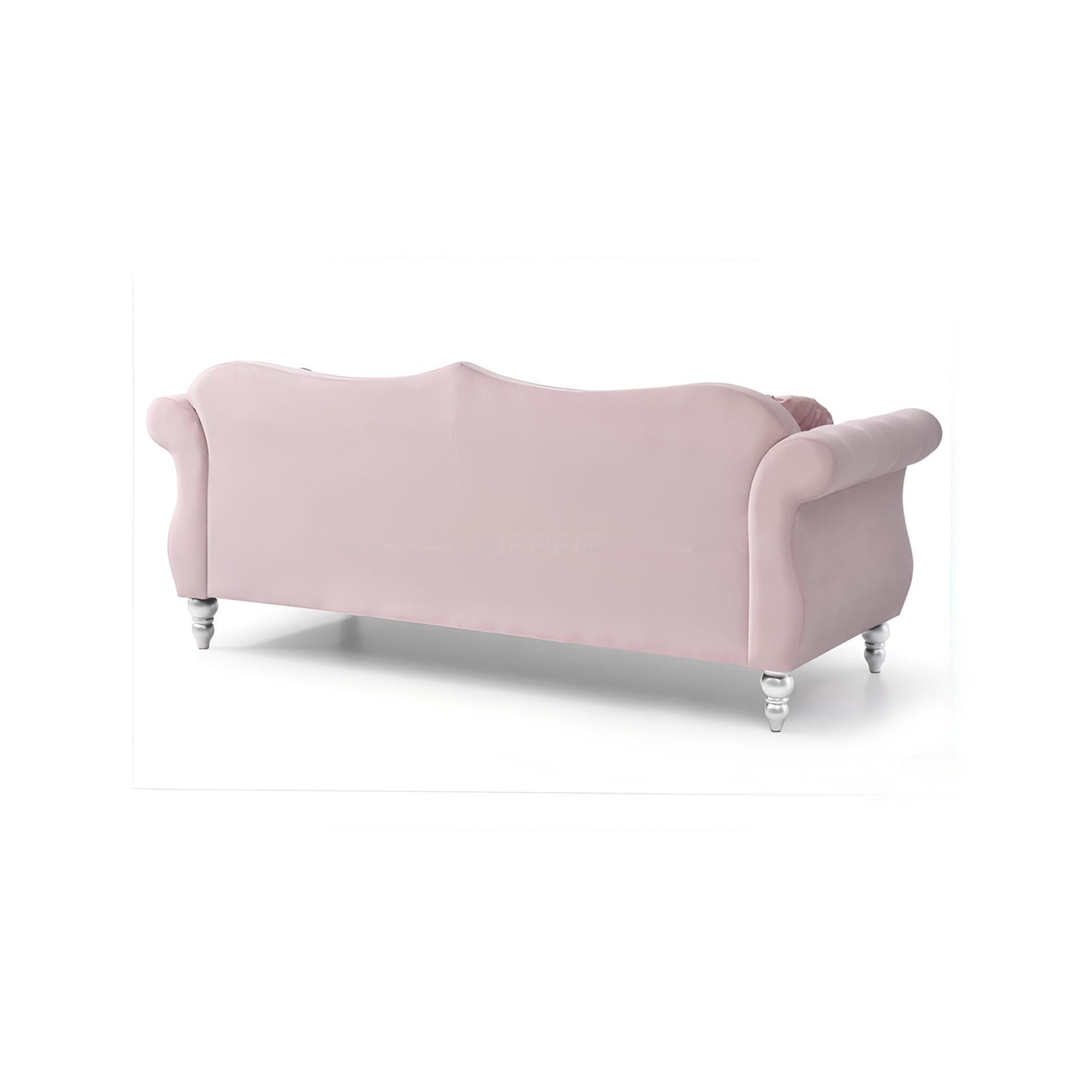 JERFIT Pink Velvet Sofa 3 Seater with Tufted Back, Nailhead Trim and Wood Legs for Living Room Glam