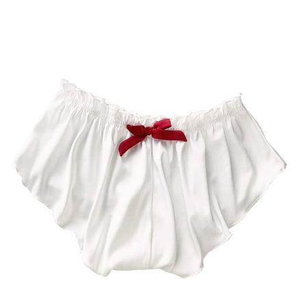 Wedfrse Sexy Underwear No Show Underwear Satin Silk Women Pajamas S-XXXL Floral Shorts Sexy Lace Underwear Flowers Womens Underwear Panties for Women Cheeky Underwear White S