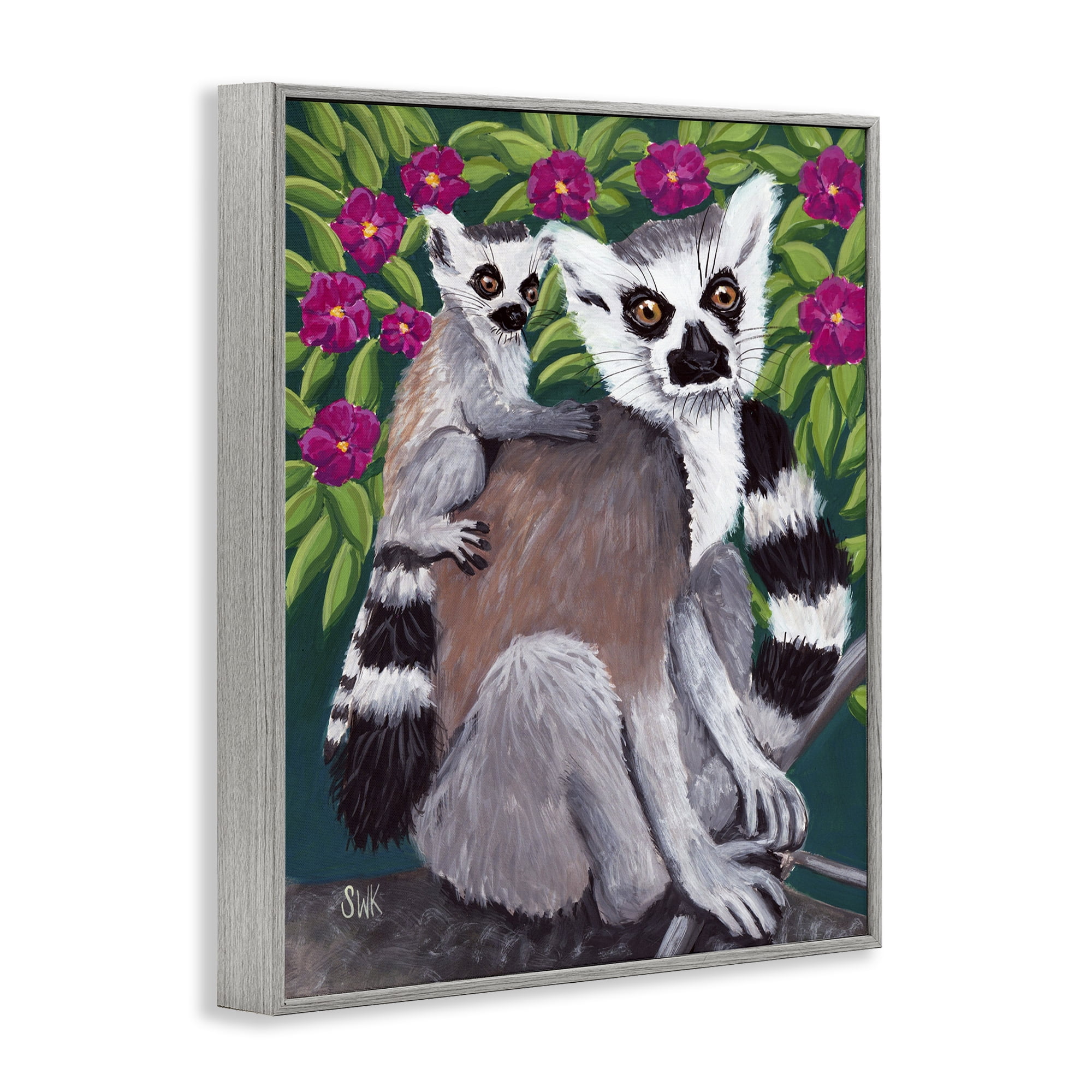 Stupell Industries Ring Tailed Lemur Mama & Baby Gray Framed Giclee Art, design by Sarah Waldron Kimball