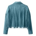 thumbnail image 6 of Ticikt Girls Fringe Jacket, Suede Cropped Coat, Notched Lapel Long Sleeve Western Style Open Front Outerwear,Blue, 6 of 8