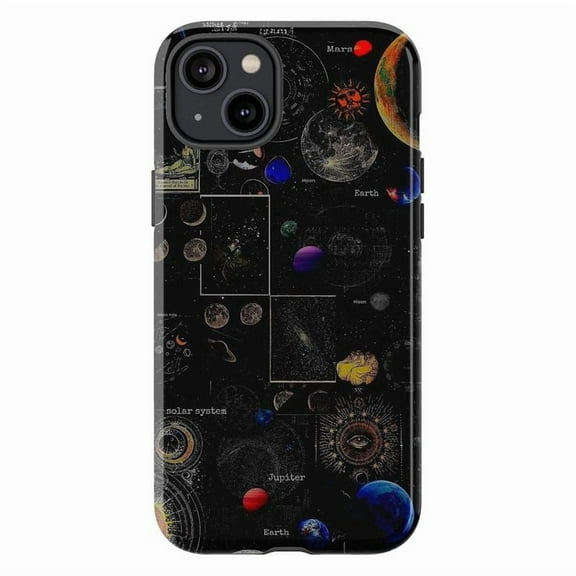 Galaxy Solar System Phone Case, Vintage Space iPhone Case with Planets and Stars, Outer Space Protective Phone Cover for iPhone 16 15 14 13 12 11 Plus Pro Max Mini