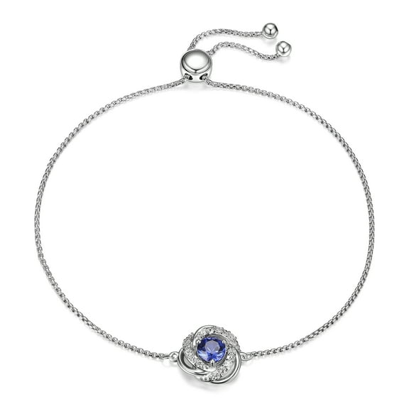 Forever Facets Lab Grown Diamond and Created Sapphire Sterling Silver Bolo Bracelet, Adult Female