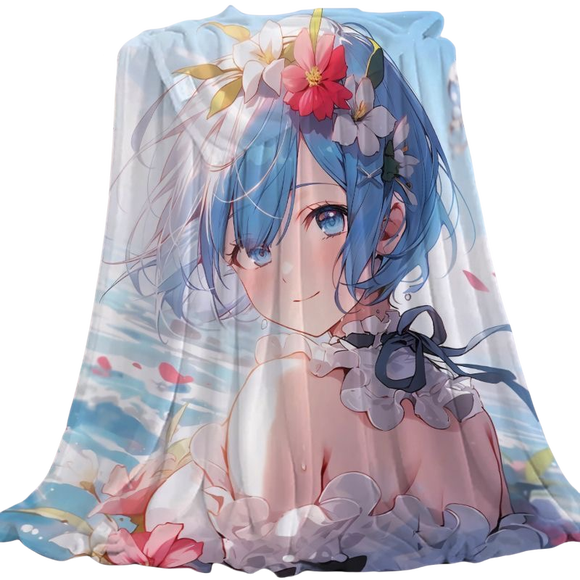 Manta de franela suave Anime Rem Girl de fibra de poliéster, 300 g