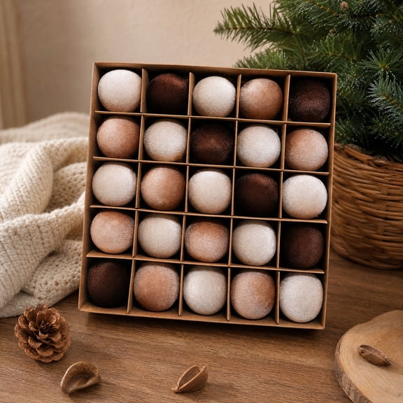 Flocked Christmas Ball Ornaments Set of 25 Hanging Tree Decorations Indoor Scene Decor