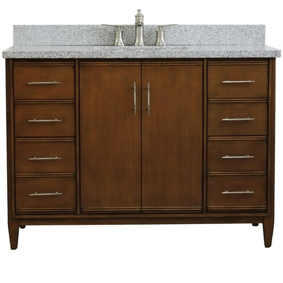MCM 49" Single Rectangle Sink Vanity with Gray Granite Stone in Walnut