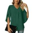 thumbnail image 6 of Usmixi Womens Tops Dressy Casual Elbow-Length V-Neck Solid Summer Shirts Casual Lightweight Loose Fit Comfy Chiffon Blouse Green XL Clothes, 6 of 7