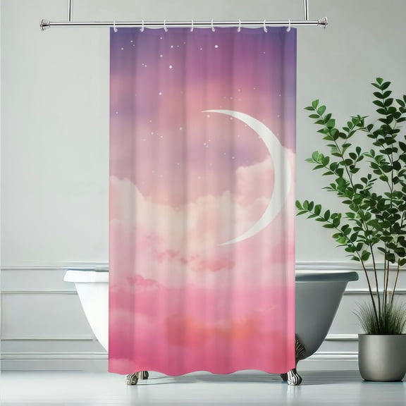 RKSupls Pink Moon Clouds Night Polyester Shower Curtain with Hooks for Chic Elegant Waterproof Shower Curtain Home Bathtub Bathroom Decor Washable