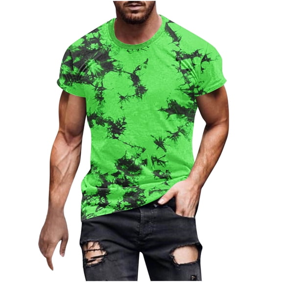 Zekutng Mens T-Shirts Tie-Dye Printed Short-Sleeve Crew-Neck Fitness Top,Sizes M-4XL