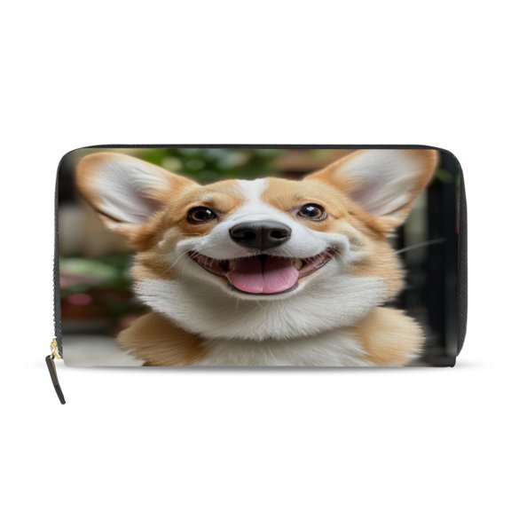 Qxltty Cute Corgi Women's Leather Wallet Fashion Retro Multi Card Holder with Cell Phone Pocket Mothers Day Gifts