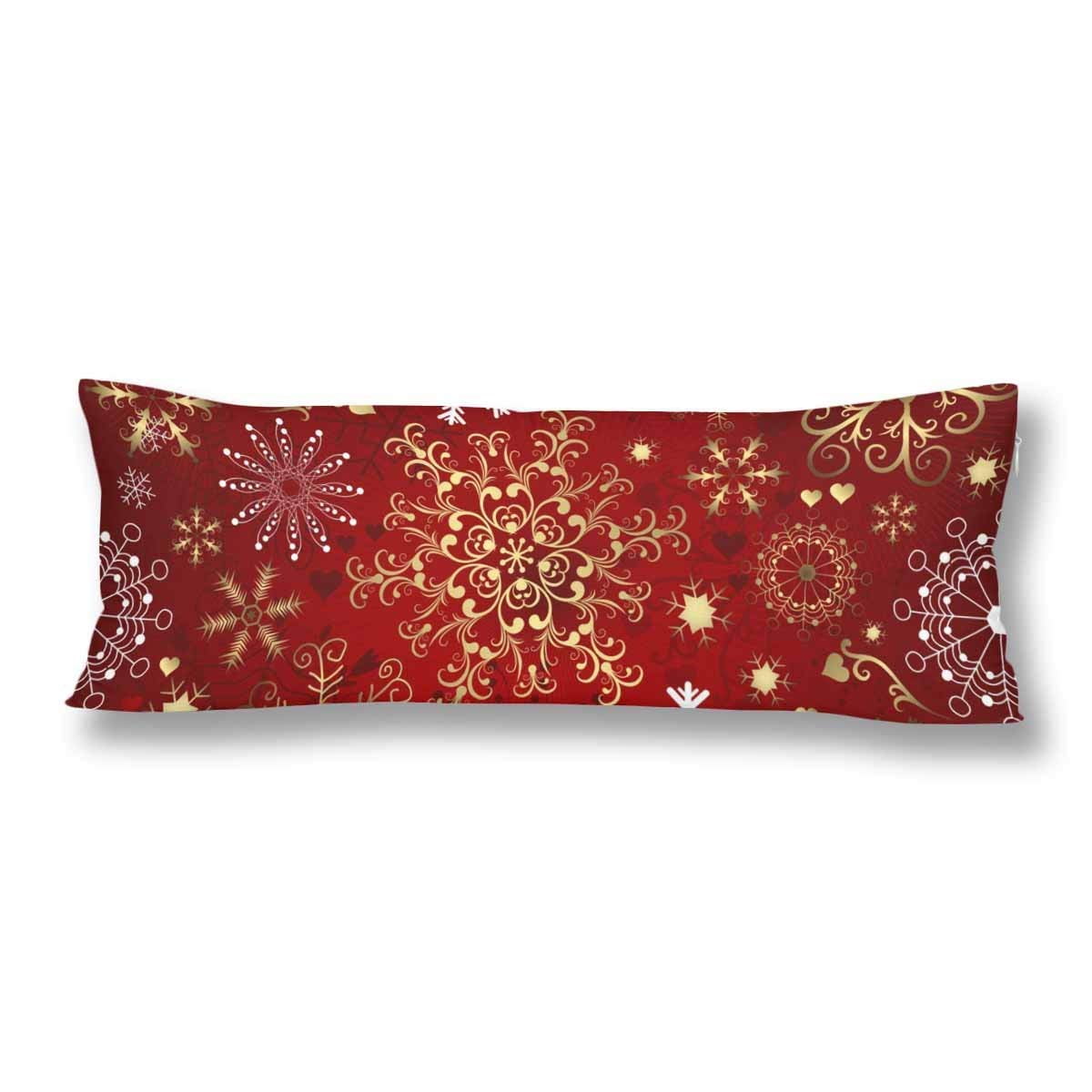 ABPHOTO Christmas Red Gold and White Snowflakes Body Pillow Covers Pillowcase 20x60 inch Winter