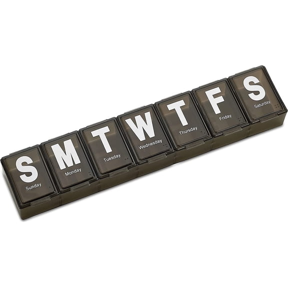 MEDca 7-Day Extra Large Plastic Pill Organizer, Weekly Pill Planner, BPA-Free, Black