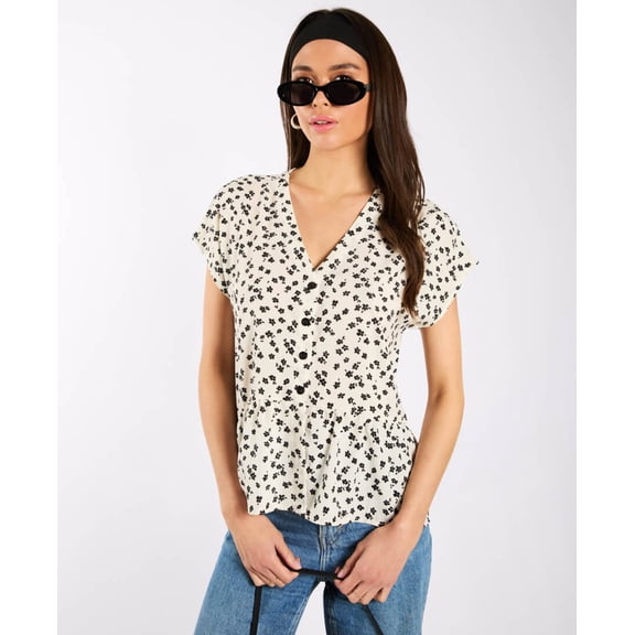 Ivory Floral Tiered Hem Top