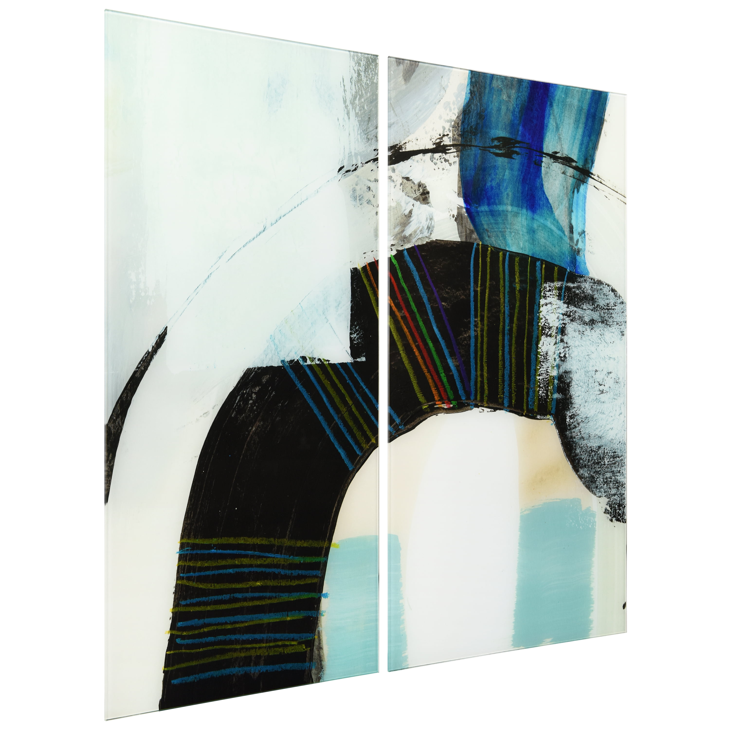 "Kabuki I AB" Frameless Free Floating Tempered Glass Panel Graphic Abstract Wall Art, 36 in x 72 in