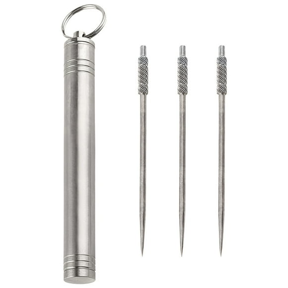 Titanium Toothpick Holder with 3 Toothpicks, Portable Waterproof Metal Toothpick Holder, Mini Lightweight Travel Toothpick Container with Key Ring, Small Metal Storage Holder for Pills Earpicks