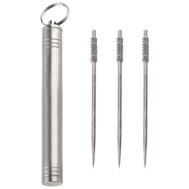 Titanium Toothpick Holder with 3 Toothpicks, Portable Waterproof Metal Toothpick Holder, Mini Lightweight Travel Toothpick Container with Key Ring, Small Metal Storage Holder for Pills Earpicks