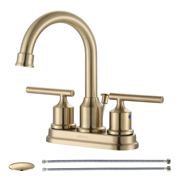 Wowow Gold 4-in centerset 2-Handle Bathroom Sink Faucet with Drain