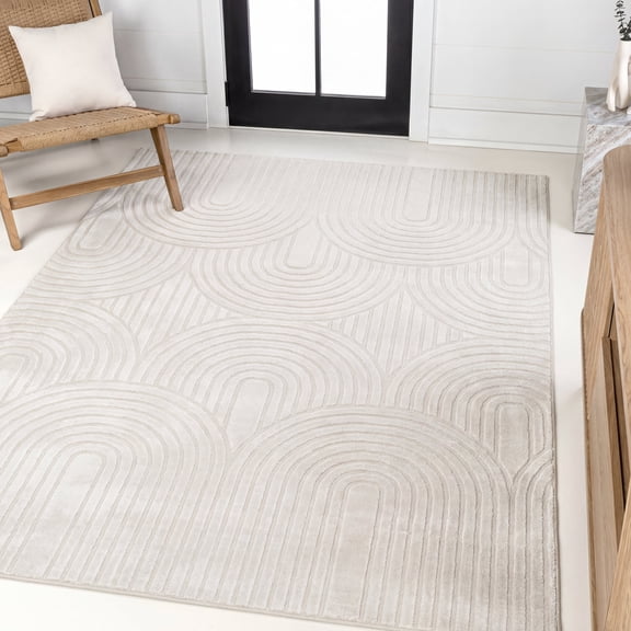 JONATHAN Y SANDSTONE 3 x 5 Area Rug, Ariana Art Deco Striped Arches Two-Tone - White/Cream, SND100B-3