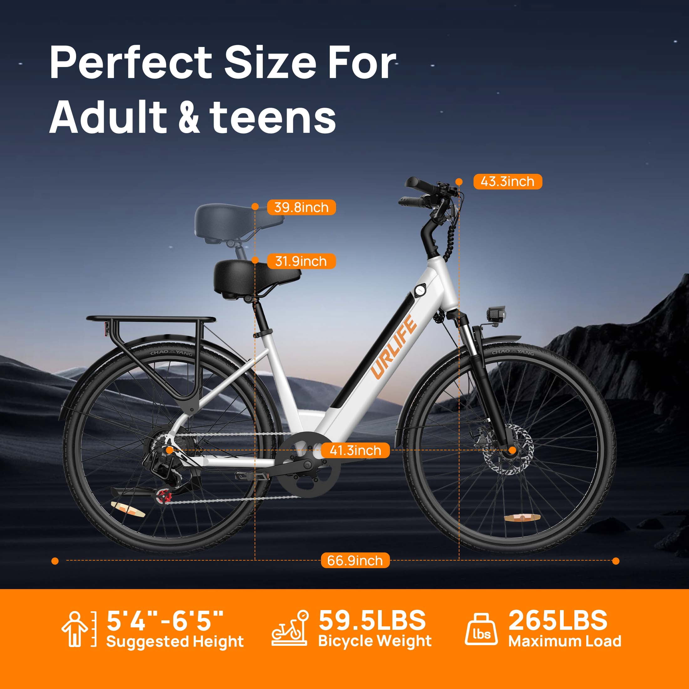 URLIFE 26'' Electric Bike for Adult, 750W Pak Motor, 48V 10.4Ah Removable Battery, Max Range 60Miles & 20Mph Top Speed ,Front Suspension, Shimano 7-Speed City Cmmuting E-Bike