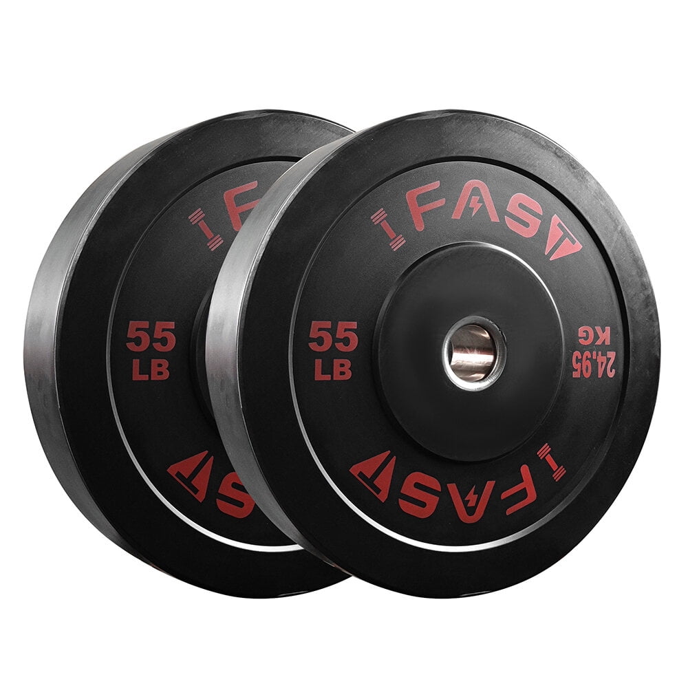 Home Gym Equipment, Olympic Bumper Weight Plates, Rubber Plate with 2-Inch Steel Insert Rubberized Weightlifting Barbell Plates 55LB, Pairs or Sets, Black Exercise Equipment,Rubber Fitness Equipment
