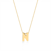 Gelin Initial Letter Alphabet N Pendant Necklaces in 14K Solid Gold for Women