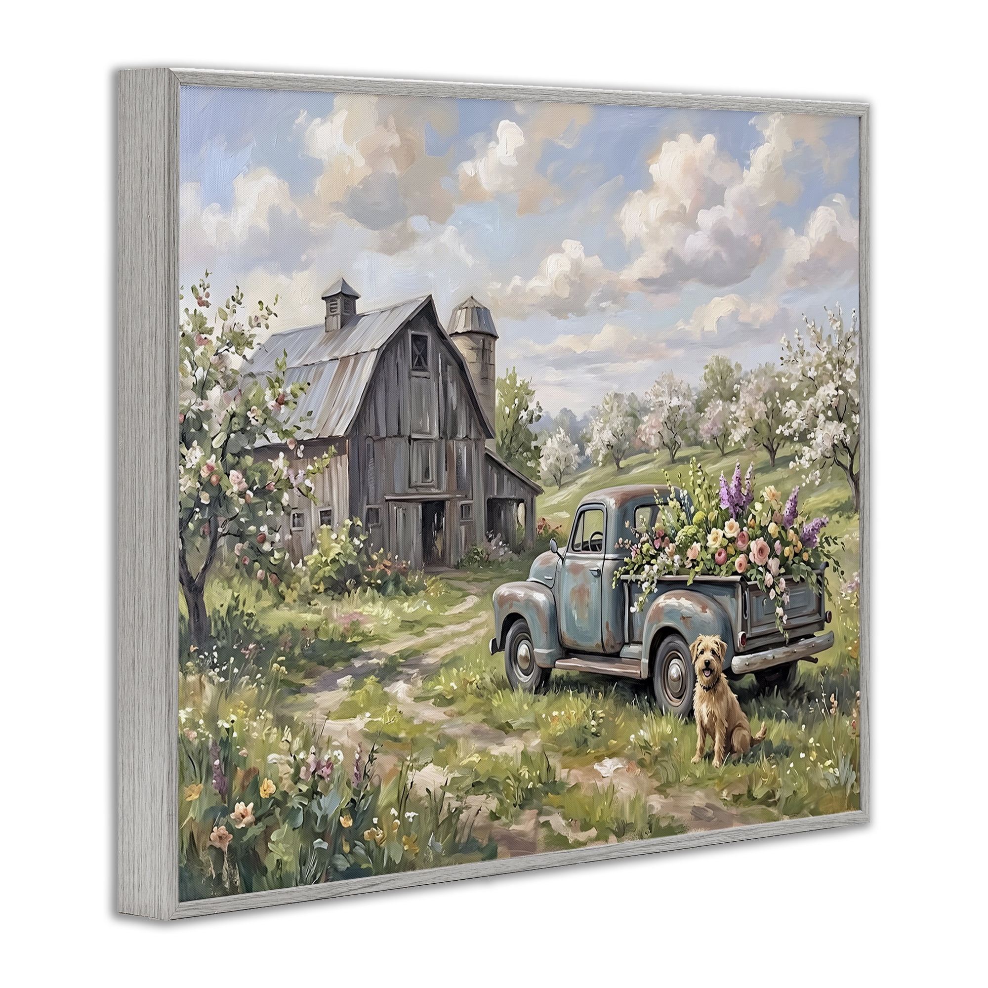 Stupell Industries Proud Dog by Truckload of Flowers Gray Framed Giclee Art, design by Tabz Jones