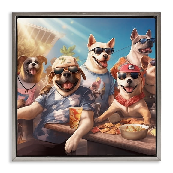 Stupell Industries Contemporary Dogs Enjoying Summer Gray Floating Frame Canvas Art, 25 x 25, by Jim Baldwin