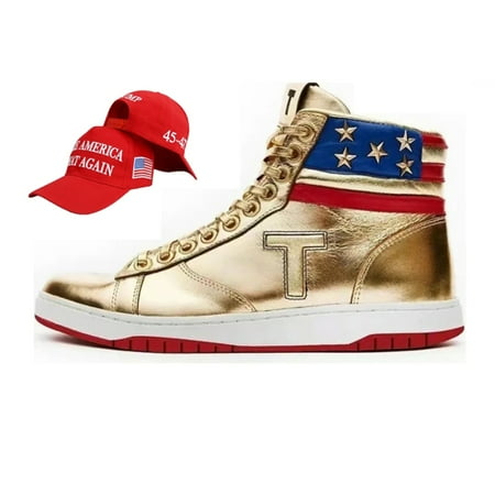 

2024 Trump Maga Never_Surren_der High Top Trump Gold Letter Sneakers with Trump the same baseball cap MAKE AMERICA GREAT AGAIN Size 47 48 APUBTER