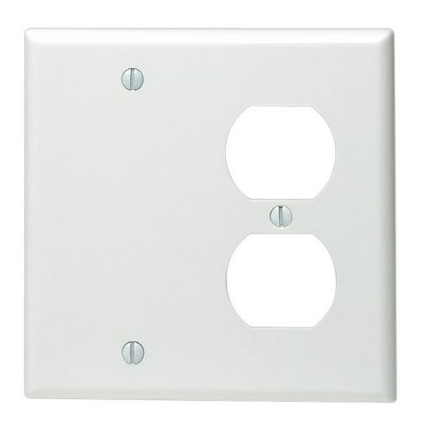 Leviton 002880080 Double Gang White Combo Blank & Duplex Wallplate